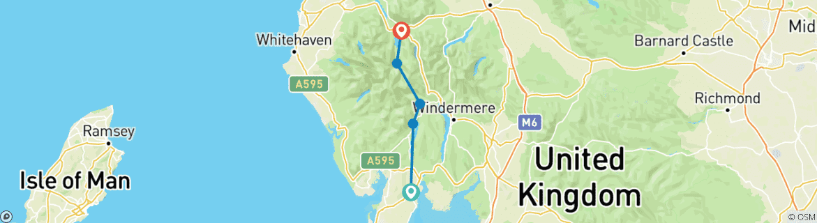 Image of a map showing the route of the tour