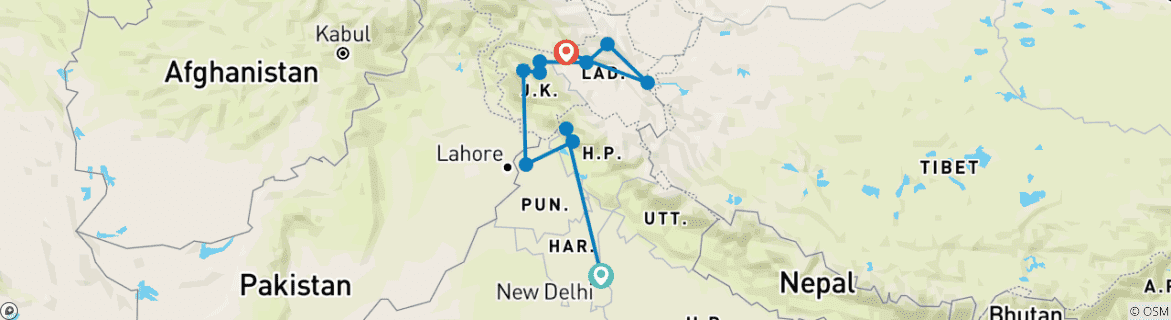 Karte mit der Reiseroute