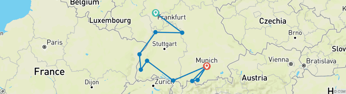 Image d'une carte montrant l'itinéraire du circuit