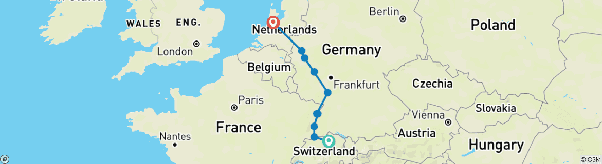 Image of a map showing the route of the tour
