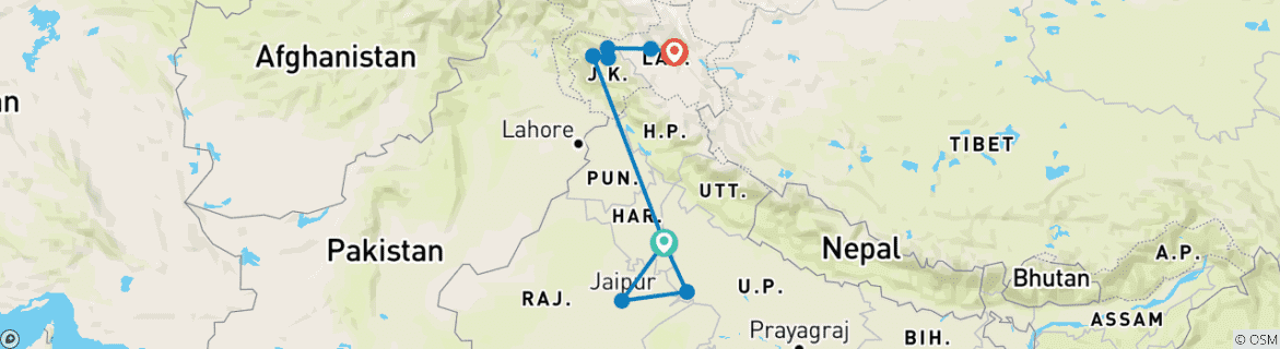 Carte du circuit Triangle d'or et horizons du Cachemire