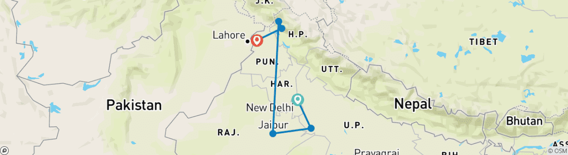 Carte du circuit Découverte de l'Inde : Triangle d'or et Himalaya
