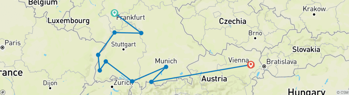 Image d'une carte montrant l'itinéraire du circuit