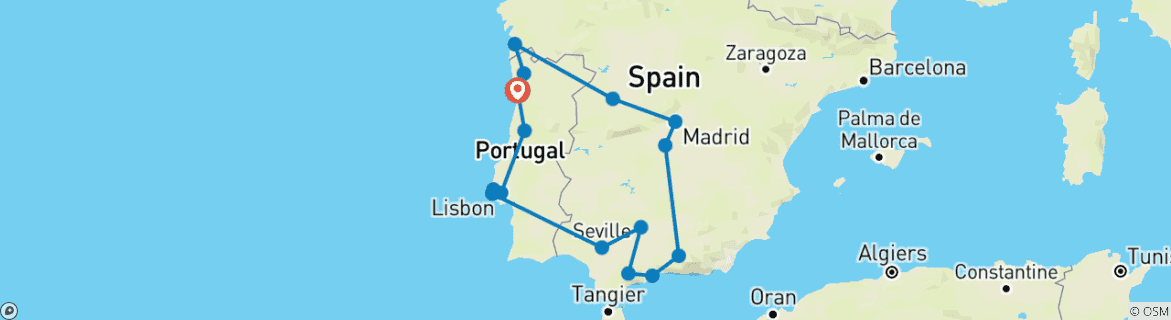 Image d'une carte montrant l'itinéraire du circuit