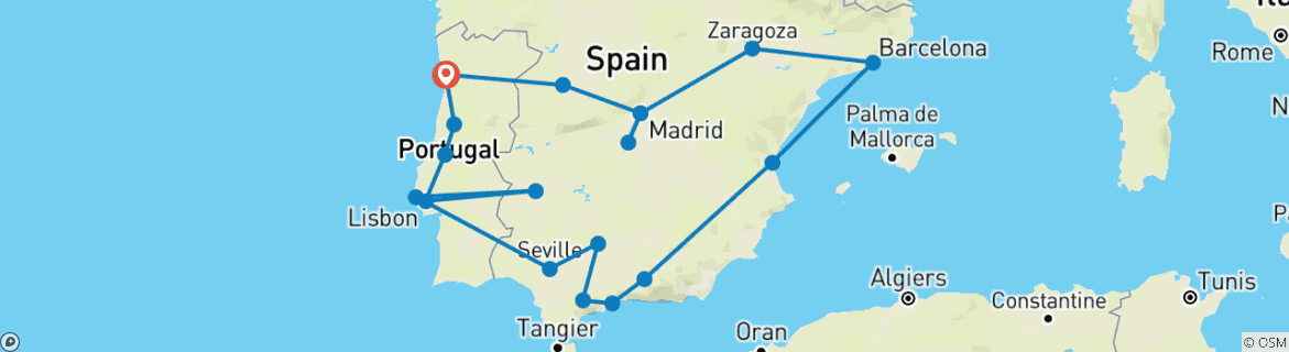 Image d'une carte montrant l'itinéraire du circuit