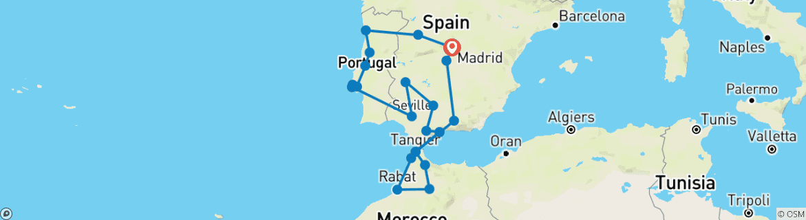 Carte du circuit Exploration de l'Andalousie, de Lisbonne et du Maroc 2026-27 - 14 jours