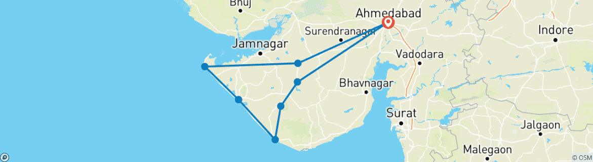 Karte mit der Reiseroute