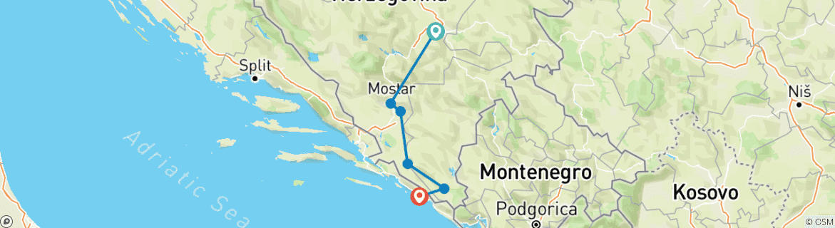 Karte mit der Reiseroute