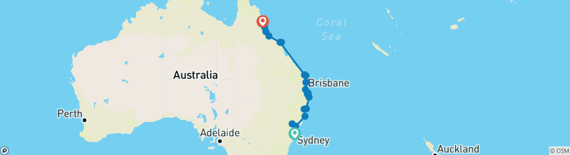 Image d'une carte montrant l'itinéraire du circuit