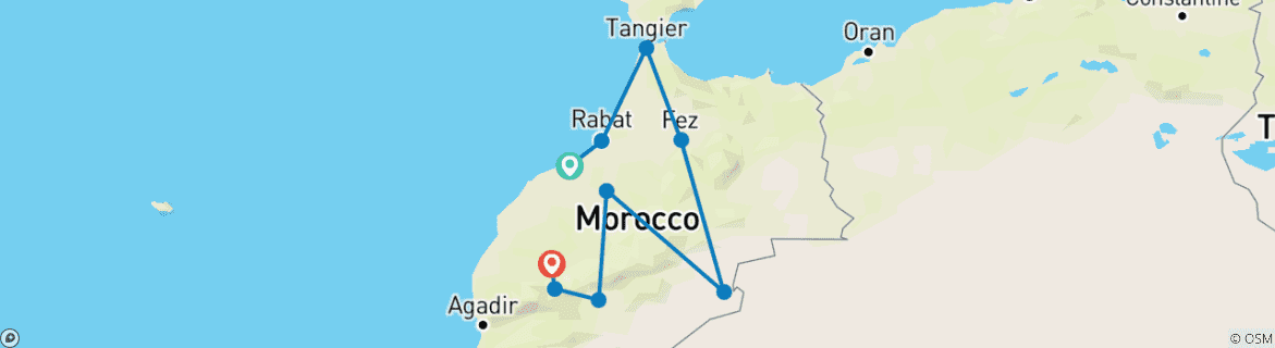 Image of a map showing the route of the tour