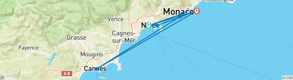 Foto van een kaart met de route van de rondreis