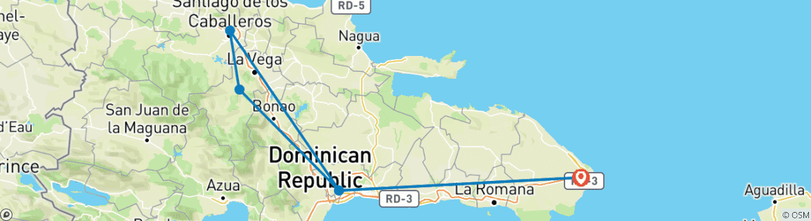 Image of a map showing the route of the tour