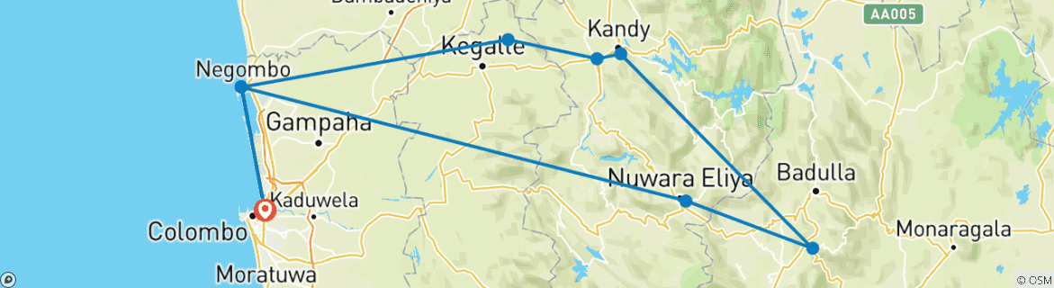 Image of a map showing the route of the tour