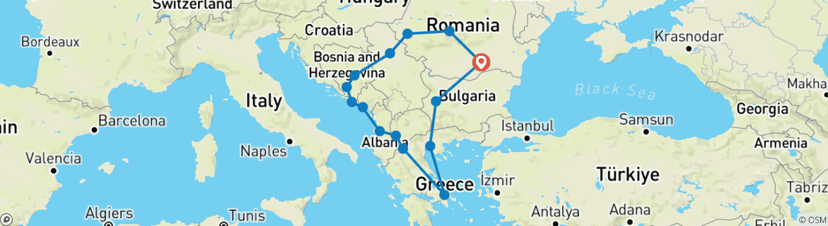 Foto van een kaart met de route van de rondreis