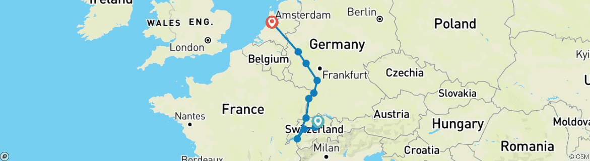 Foto van een kaart met de route van de rondreis