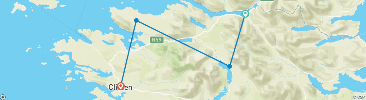 Kaart van Tussen bergen en zee: 7-daagse wandel- en fietstocht door Connemara (7 dagen)