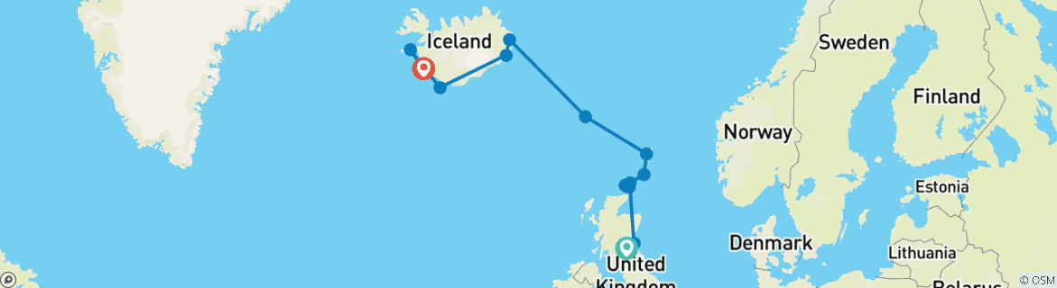 Karte mit der Reiseroute