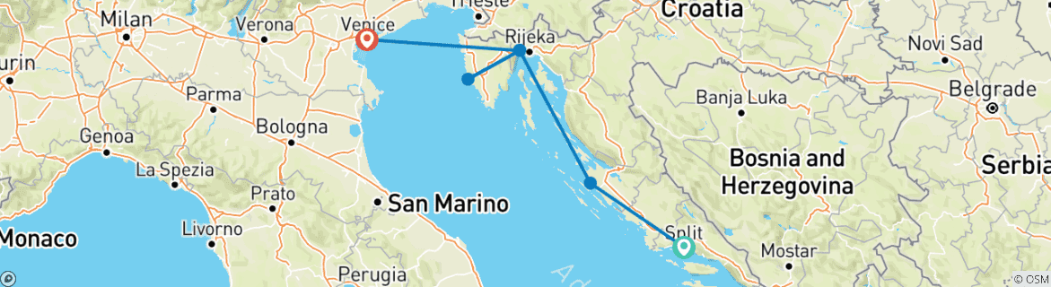 Kaart van VENICE VIA ISTRIA - vanuit Split