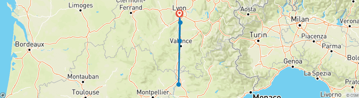 Image d'une carte montrant l'itinéraire du circuit