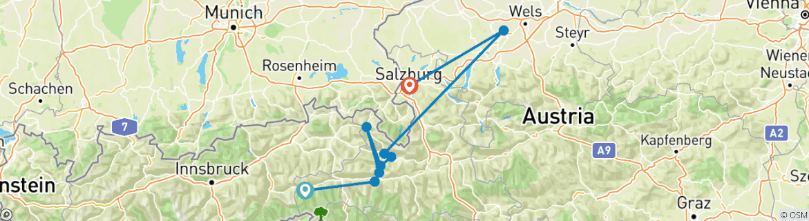 Foto van een kaart met de route van de rondreis