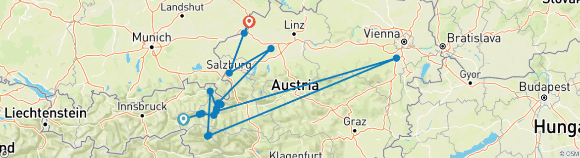 Image d'une carte montrant l'itinéraire du circuit