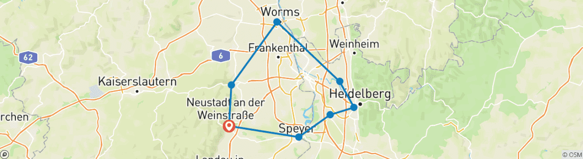 Foto van een kaart met de route van de rondreis