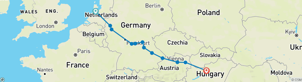 Foto van een kaart met de route van de rondreis