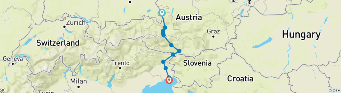 Karte mit der Reiseroute