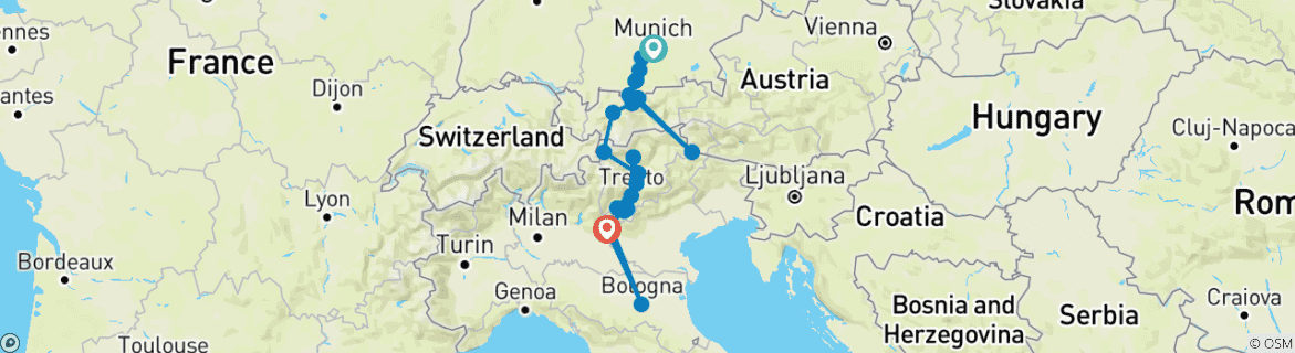 Karte mit der Reiseroute