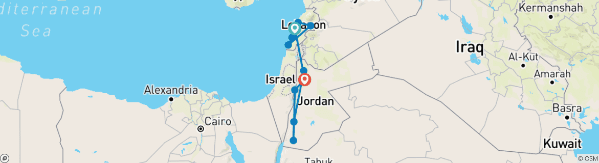 Image of a map showing the route of the tour