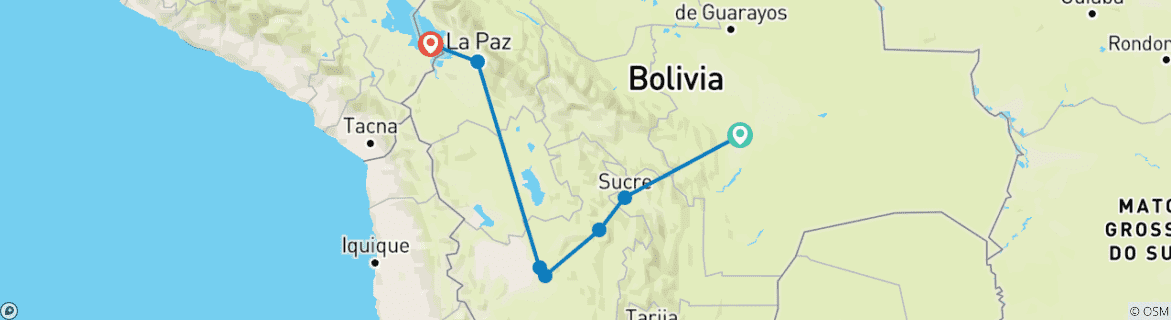 Karte von Höhepunkte Boliviens