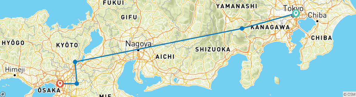 Karte mit der Reiseroute