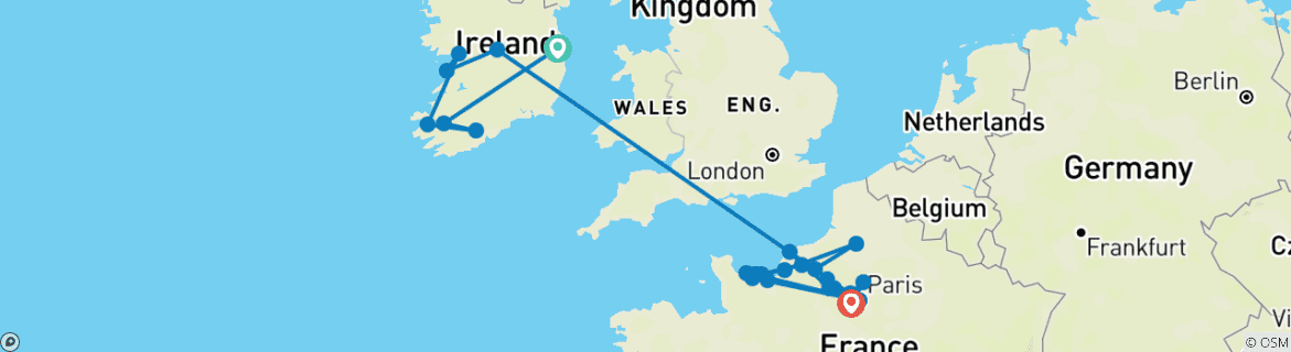 Image d'une carte montrant l'itinéraire du circuit