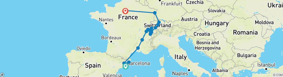 Image d'une carte montrant l'itinéraire du circuit