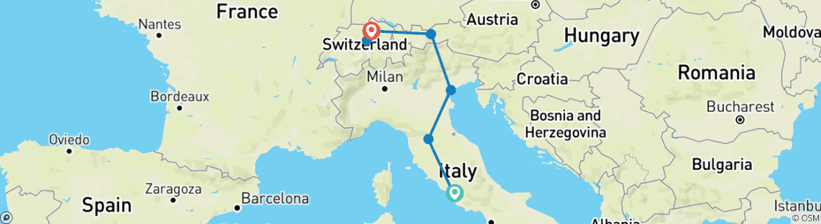 Kaart van Klassiek Italië en Zwitserland IND