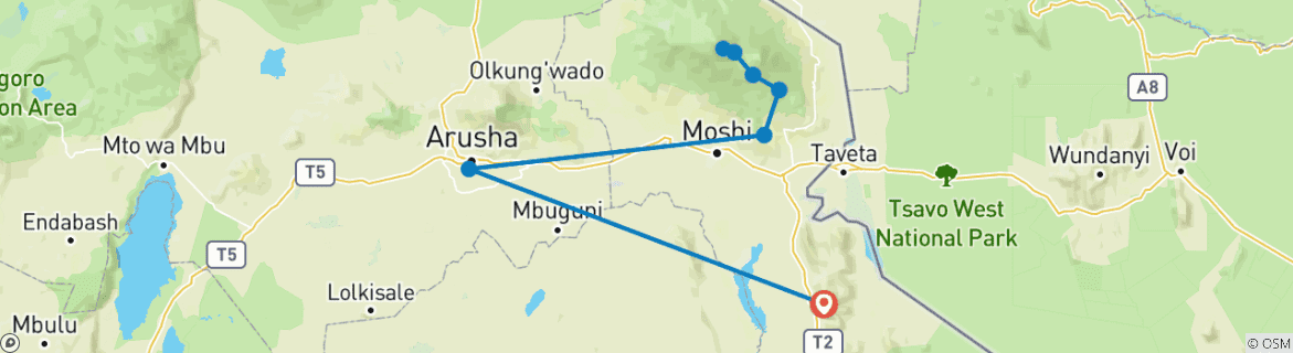 Karte mit der Reiseroute