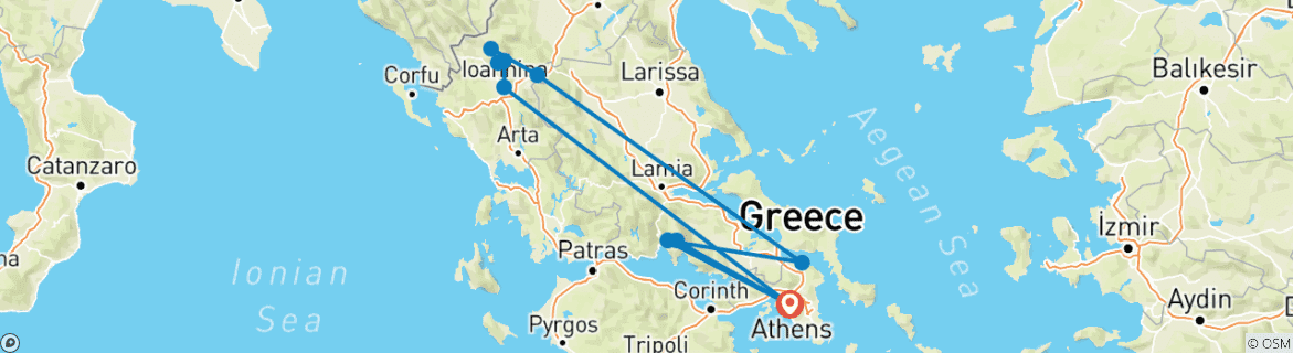 Image of a map showing the route of the tour