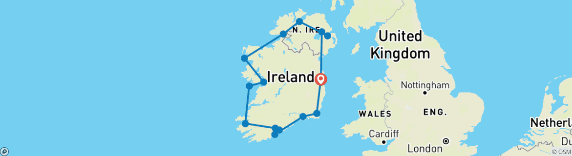 Image d'une carte montrant l'itinéraire du circuit