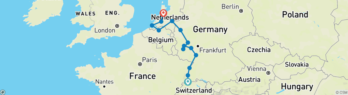 Foto van een kaart met de route van de rondreis