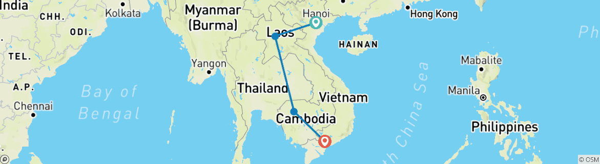 Image d'une carte montrant l'itinéraire du circuit