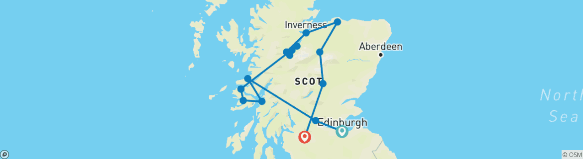 Karte mit der Reiseroute