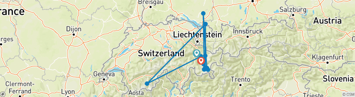 Karte mit der Reiseroute