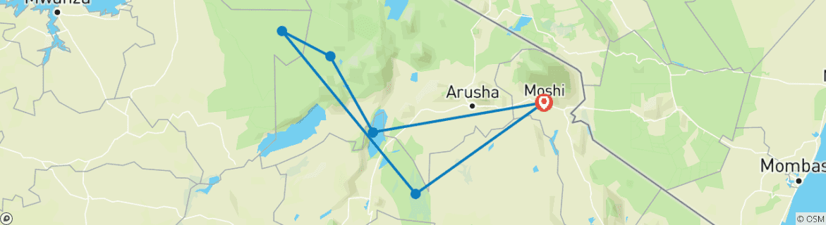 Image d'une carte montrant l'itinéraire du circuit