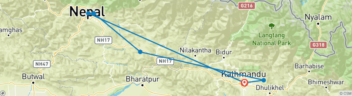 Kaart van Verbazingwekkende hoogtepunten van Nepal door G Experiences