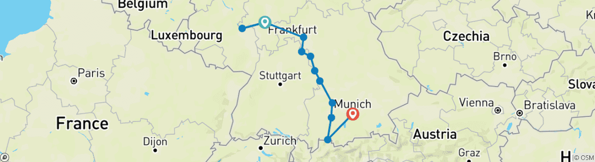 Karte mit der Reiseroute