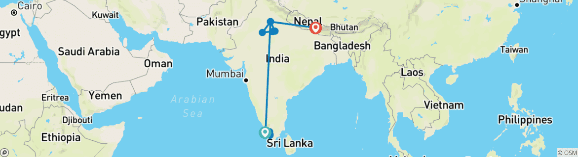 Karte von Indische Wanderwege mit Nepal von G Experiences