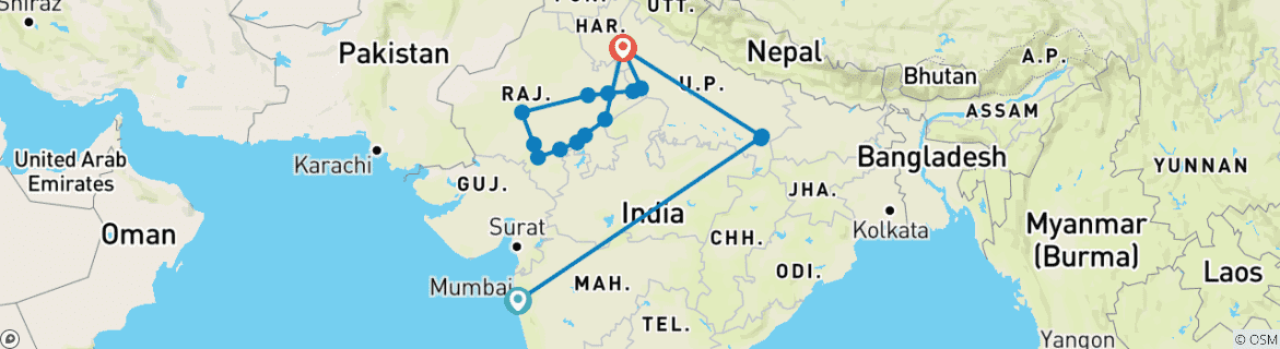 Karte mit der Reiseroute