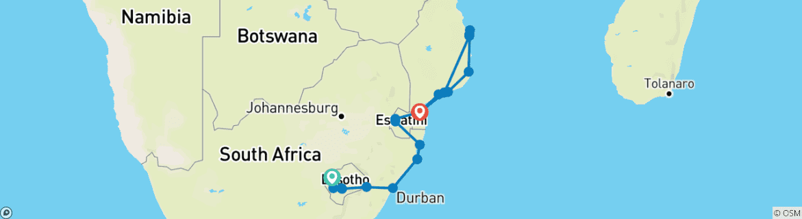 Foto van een kaart met de route van de rondreis