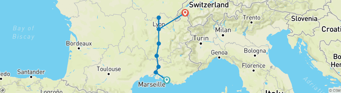 Image d'une carte montrant l'itinéraire du circuit