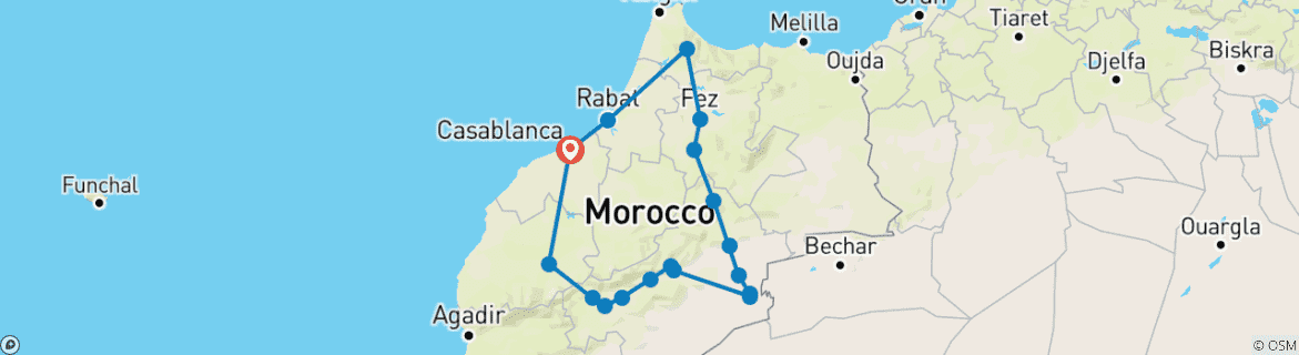 Image d'une carte montrant l'itinéraire du circuit